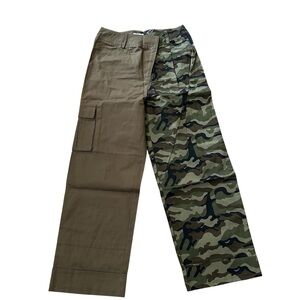 Choosy Women’s Half Solid Olive Green & Half Camo Style Cargo Pants Sz 4 NWT